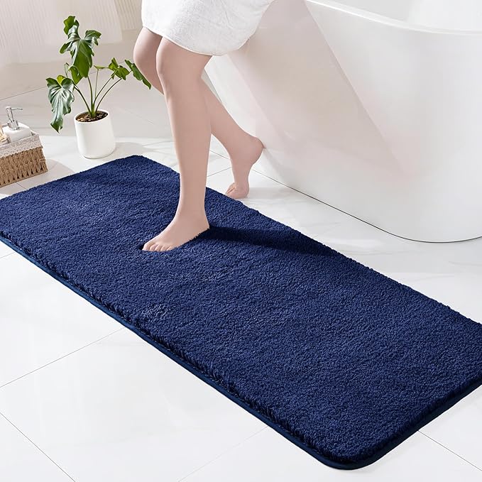 Exclusivo Mezcla Bathroom Rugs Mat 24x70, Extra Soft Non Slip Absorbent Microfiber Bath Rugs, Machine Washable Quick Dry Bath Mats for Bathroom Floor, Shower, Home Decor, Solid Navy Blue