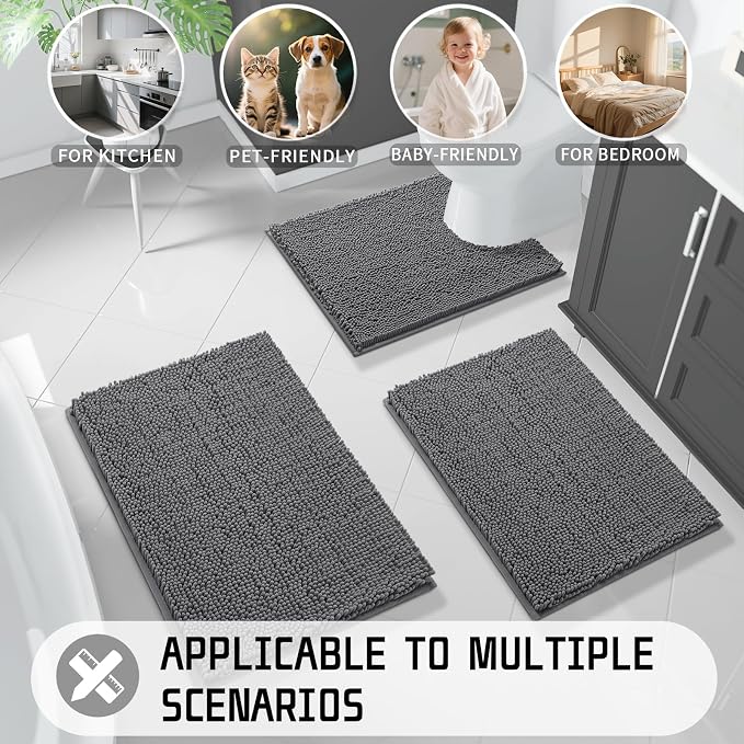 Yimobra Long Bathroom Rugs 47"x24", Extra Soft Non Slip Bath Mat for Tub, Super Absorbent Quick Dry Shaggy Rug Floor Carpet, Machine Washable,Dark Gray