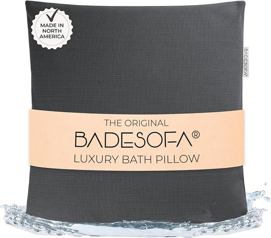 BADESOFA® Luxury Bath Pillow M - Lusciously Soft & Comfortable Tub Pillow for Bathtub - Washable & Quick-Drying Bath Back Pillow - Non-Slip Full Body Tub Pillow - Luxury Spa Cushion in Charcoal