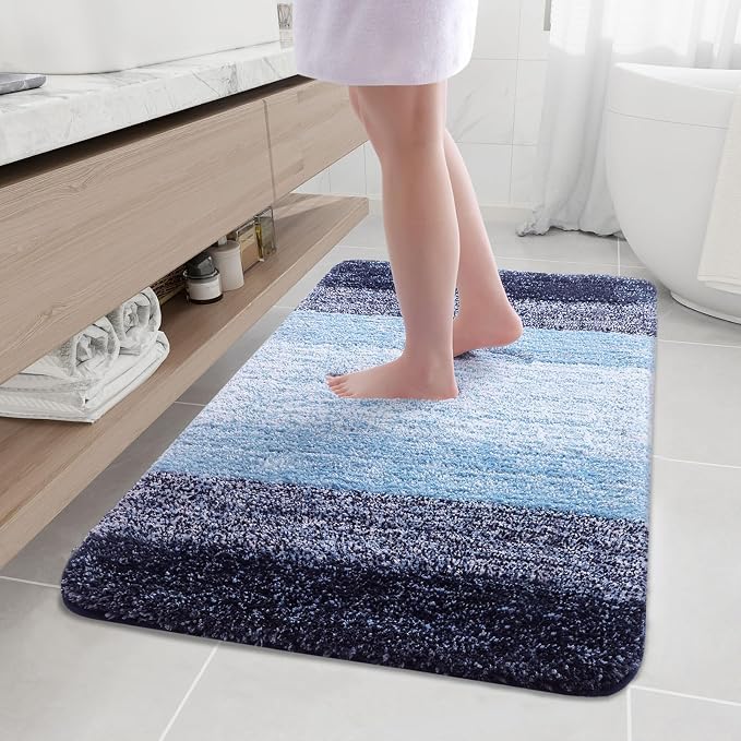 Arotive Microfiber Bathroom Rugs, Shaggy Soft and Absorbent Bath Rug, Thick Plush Machine Washable Dry Bath Mats for Bathroom, Tub and Shower, 50x30, Blue, Rectangular