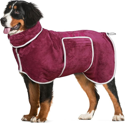 Dog Bathrobe Towel Dog Drying Coat - Super Absorbent Bath Robe for Drying Dogs Large, Soft Adjustable Collar & Belly Strap Fast Drying Coat Pet Dog Cat Bath Robe Towel (Purple, X-Large)