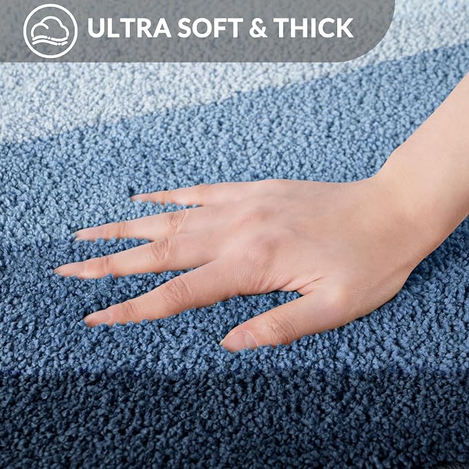 Exclusivo Mezcla Bathroom Rugs Mat 20x30, Extra Soft Non Slip Absorbent Microfiber Bath Rugs, Machine Washable Quick Dry Bath Mats for Bathroom Floor, Shower, Home Decor, Waved Blue