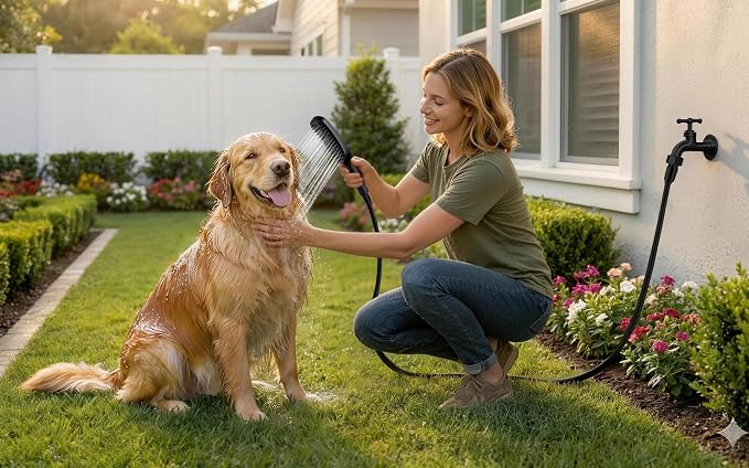G-Promise 3 Mode Dog Shower Attachment with Pause Mode, Dog shower Sprayer with 86 Inches Stainless Steel Hose, Metal Diverter, Adhesive Holder, for Fast and Easy Dog Bathing and Cleaning(Matte Black)
