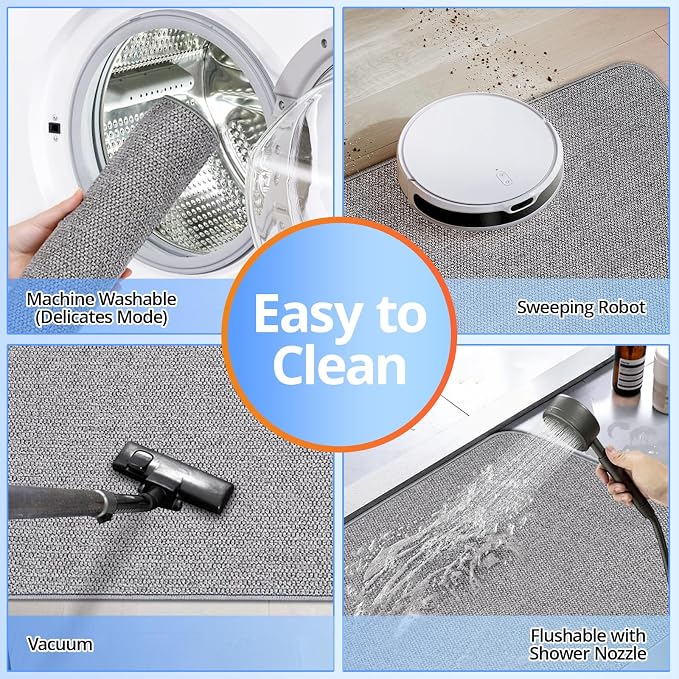 Upgraded Bath Mat 24x36Inch, Thin Bath Mats Rugs with Rubber Backing Non-Slip, Absorbent,Quick Dry Machine Washable, Home Decor Accessories Cozy Cloth Bathroom Rugs fit Under Door/Sink/Tub/Shower-Gray