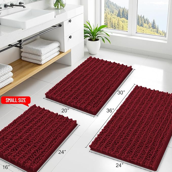 Smiry Bathroom Rugs Mat 34x21, Extra Soft Absorbent Chenille Bath Rugs, Non Slip Rubber Backing Machine Washable Quick Dry Bath Mats for Bathroom Floor, Tub, Shower, Home Decor Accessories, Red