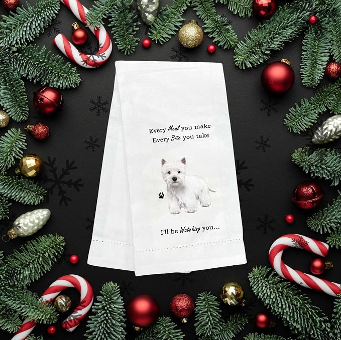 E&S Pets 711-45 Westie, West HIghland Terrier Dog Kitchen Towel, Off-white