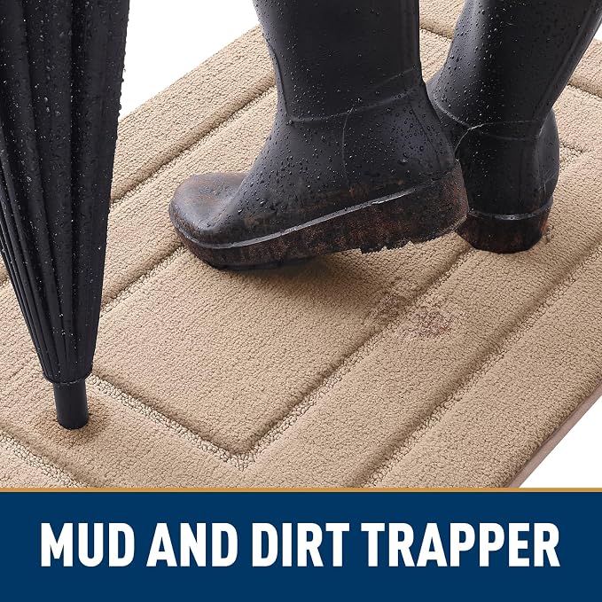 Smiry Dog Door Mat for Muddy Paws, Absorbs Moisture and Dirt, Low-Profile Entryway Mat with Non-Slip Backing, Entry Indoor Outdoor Doormat for Inside Floor (30x20 Inches, Beige, Bordered)