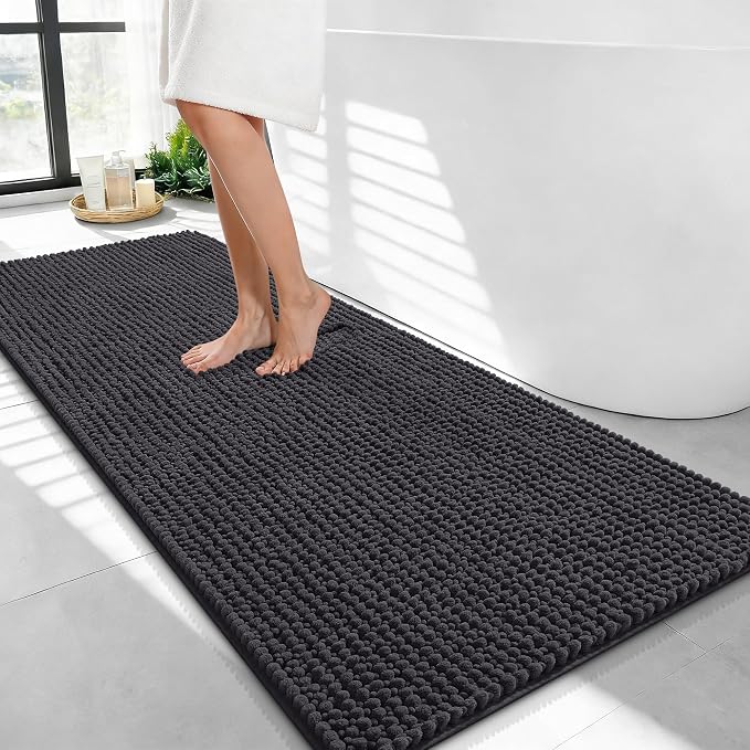 OLANLY Thick Bathroom Runner Rugs 44x24, Extra Soft Absorbent Chenille Bath Rugs, Rubber Backing, Machine Wash Dry, Long Bath Mats for Bathroom Floor, Tub and Shower, Home Decor Accessories, Dark Grey