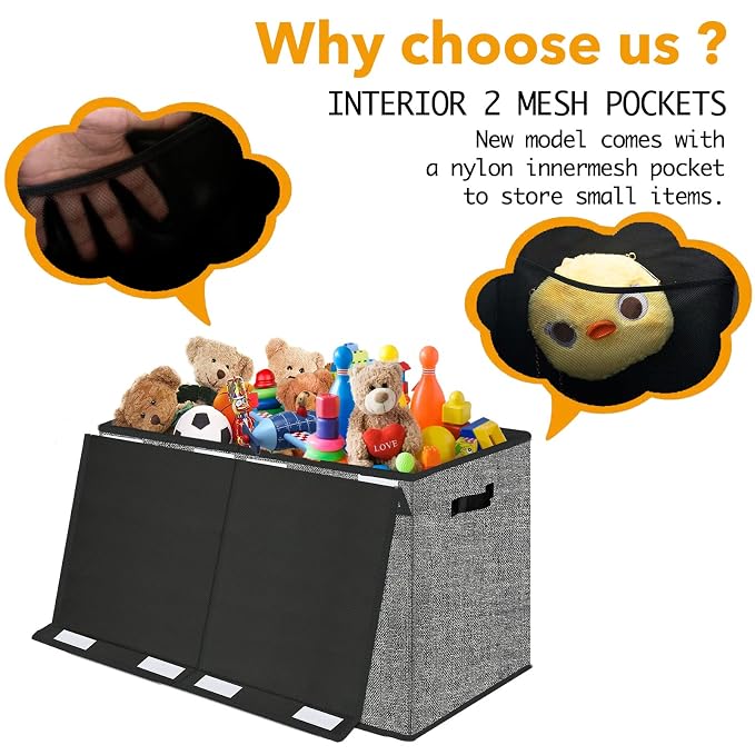 Pantryily Large Toy Storage Box Organizer, Collapsible Kids Toys Boxes Chest Container Bins with Lids & Handles for Livingroom, Playroom, Closet24.5"x13"x16"(Black)