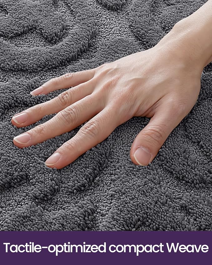 DEXI Bathroom Rug 43x24, Non Slip Washable Bath Mat for Shower Floor, Absorbent Soft Bathmat with Rubber Backing, Plush Fluffy Microfiber Floral Retro Carpet, Dark Grey