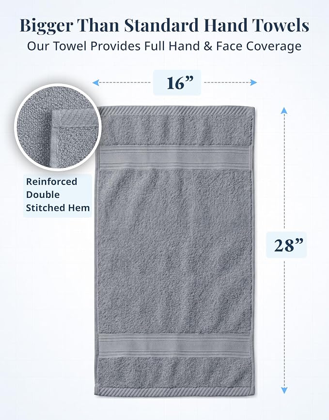 LANE LINEN Hand Towels for Bathroom - 6 Pack (16" x 28"), 100% Cotton Face Towel Set - Soft, Fade & Shrink Resistant - Hotel & Spa Inspired Hand Towels for Bathroom for Modern Family Homes - Cool Grey