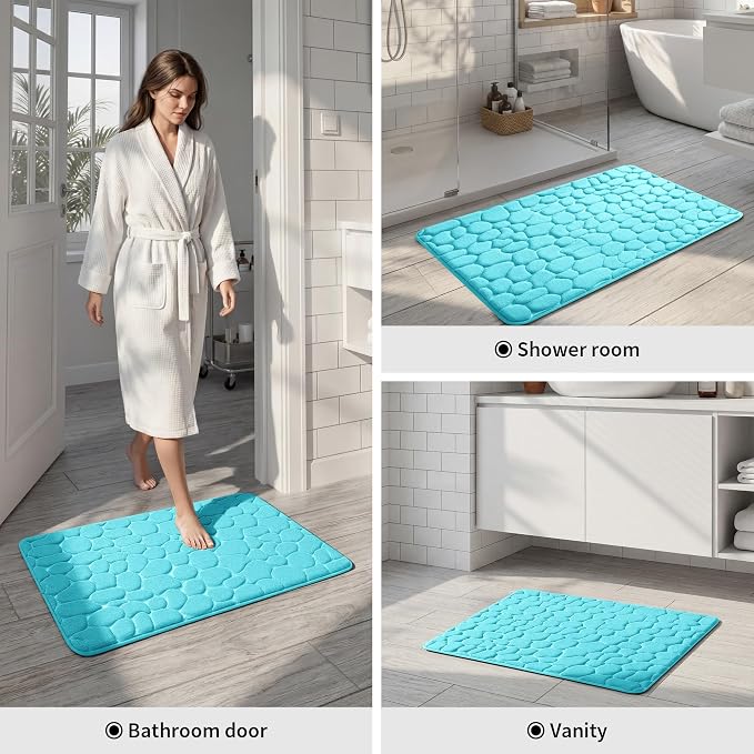 YIHOUSE Memory Foam Bath Mat Cobblestone Bathroom Rugs Super Water Absorbent Bath Mats for Bathroom Machine Washable Bath Rugs(20 x 32,Teal)