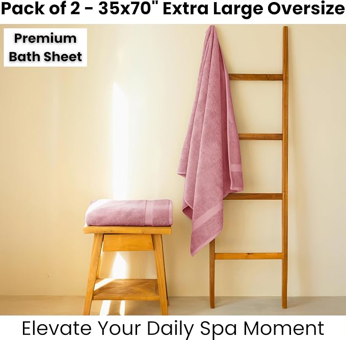SALBAKOS 2-Piece 100% Turkish Cotton Extra Large Bath Towel 35x70 inch | Premium Hotel Quality Bath Sheet Towels | Thick, Soft, Absorbent, Oversized Bath & Beach Towels (Rose, 2 Bath Sheets)