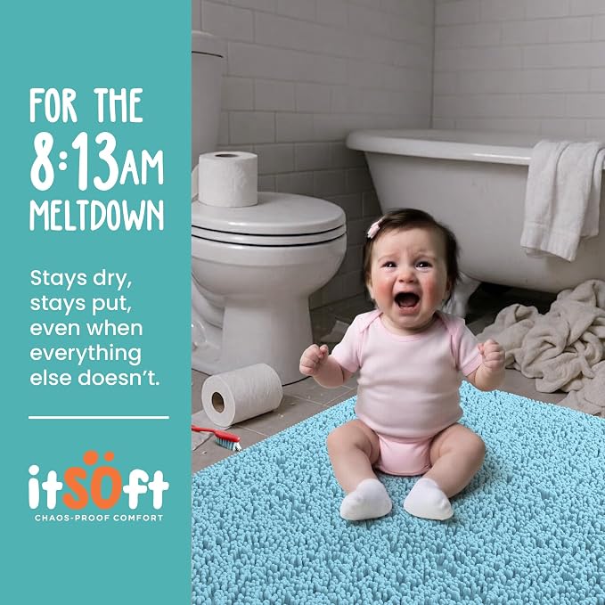 ITSOFT Plush Bathroom Rug 59"" x21, Absorbent Machine Washable Non Slip Chenille Bath Mats, Quick Dry Bathmat, Bath Rugs for Bath, Shower, Bedroom, or Door Mat, Spa Blue