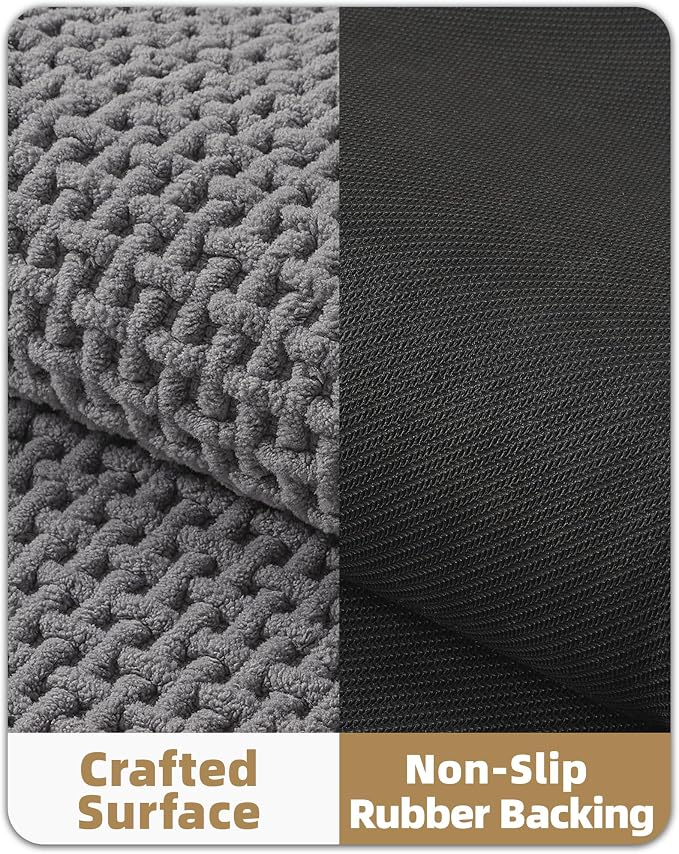 Color&Geometry Rubber Backed Waffle Bath Mat 47x17, Non Slip Water Washable Bathroom Rugs, Soft Absorbent Chenille Boho Carpet for Bathroom Floor, Tub and Shower, Grey