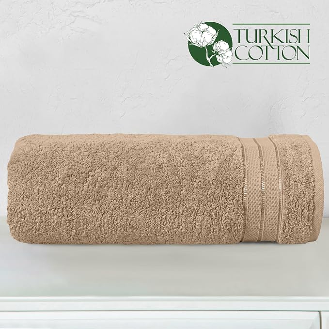 Elegant Comfort Three Line Popcorn Towel Set for Bathroom 35 x 70 inches, Premium Hotel Quality 1-Pack Jumbo Towels, 100% Turkish Cotton, Soft and Durable, Quick Dry and Highly Absorbent, Tan