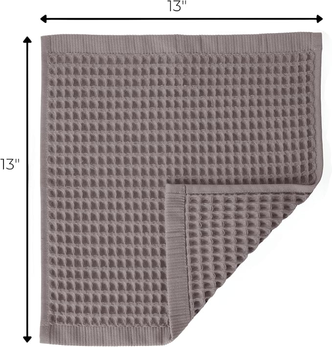 Waffle Washcloths Set of 8 Gray - Premium Quality 100% Turkish Cotton Face Washcloth, Soft Makeup Towel, Shower Cloth, Kitchen Towel (Gray, Set of 8 Washcloths)
