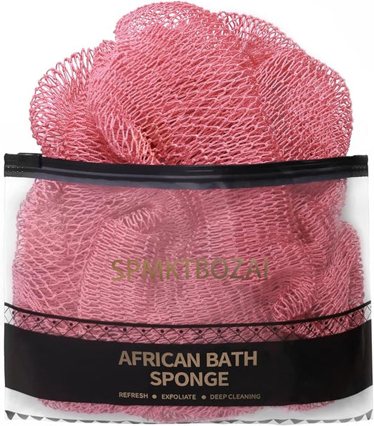 SPMKTBOZAI African Net Sponge Authentic, Loofah Exfoliating Body Scrubber Bath Sponge, African Exfoliating Net Sponge Back Scrubber Washcloth for Shower, Body Care Bathing Accessories (Pink)