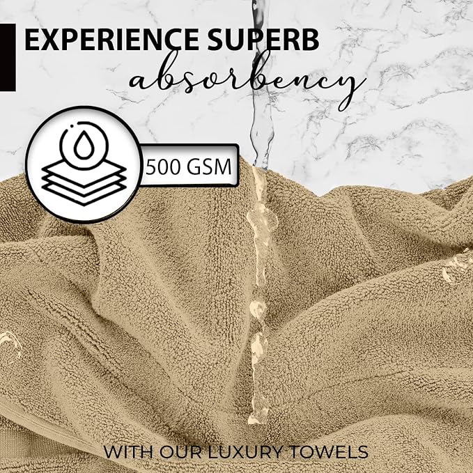KAHAF COLLECTION 100% Cotton Bath Towels, 24x48 Pack of 6 Towels, Quick Dry, Highly Absorbent, Soft Feel Towel, Gym, Spa, Bathroom, Shower, Pool, Luxury Soft Towels (Beige, 24x48-6 Pack)