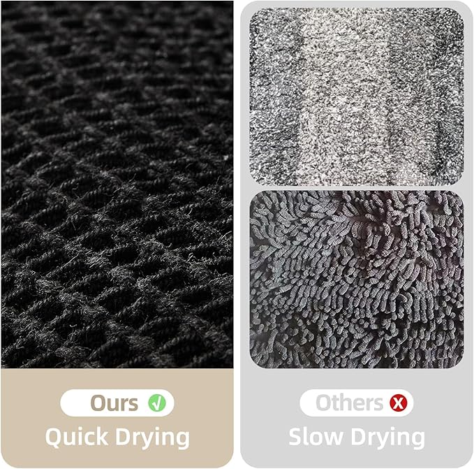 TYUU Black Bathroom Rug, Waffle Bath Mat Non Slip Washable Super Absorbent Quick Dry Boho Farmhouse Bathroom Decor, 30"x20" Black