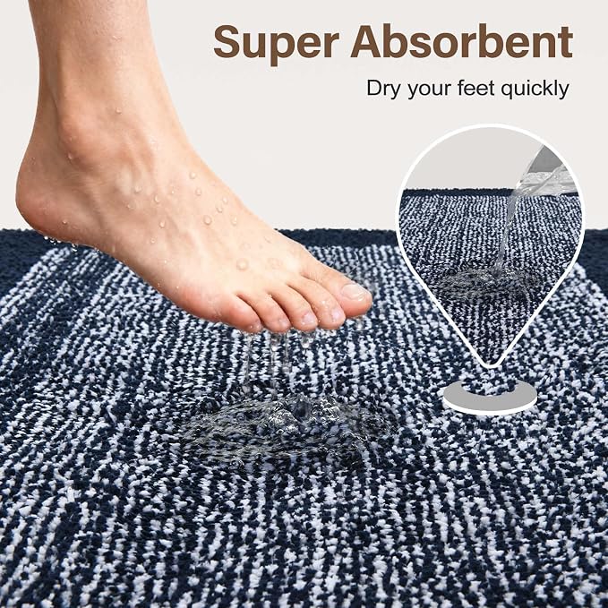 36x24 Large Bathroom Rugs Washable Non Slip, Dark Blue Bath Mat for Bathroom Floor Tub, Soft Absorbent Quick Dry Mats for Shower, Bathtub,Home Decor
