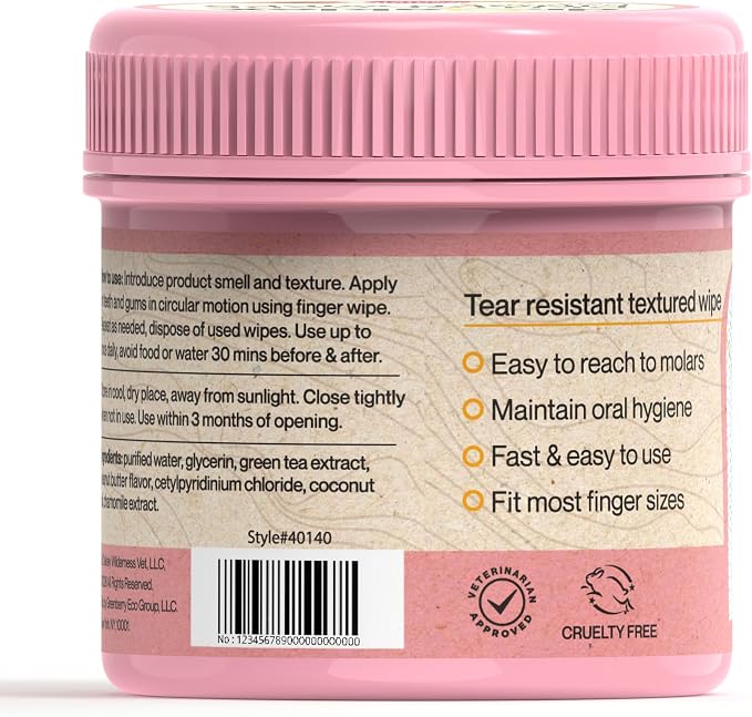 Dr. Oakley Dog Dental Wipes Finger Dental Care - Peanut Butter Flavor | Teeth Cleaner, Plaque Remover