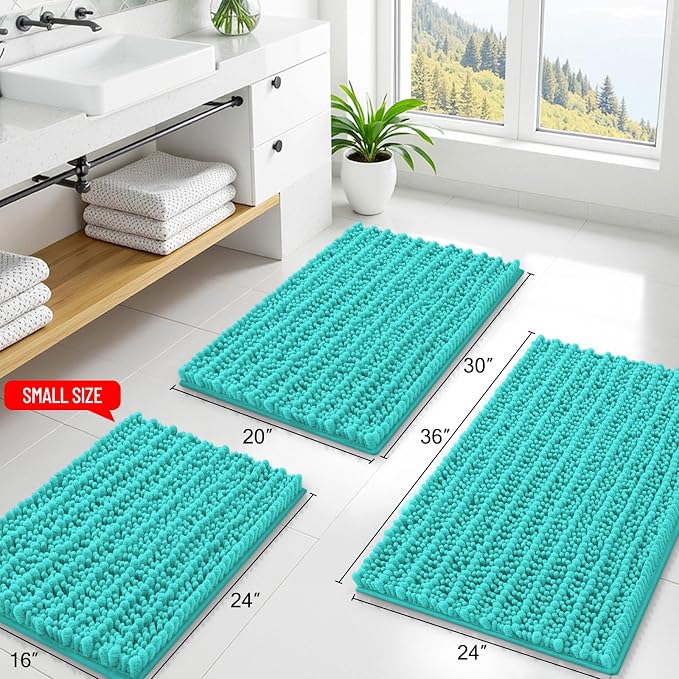 Smiry Bathroom Rugs Mat 36x24, Extra Soft Absorbent Chenille Bath Rugs, Non Slip Rubber Backing Machine Washable Quick Dry Bath Mats for Bathroom Floor, Tub, Shower, Home Decor Accessories, Turquoise