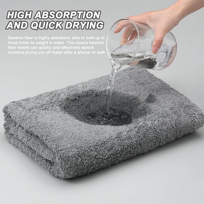 Aibaser Viscose from Bamboo and Cotton Bath Towels Set of 6-27x54 Inch Ultra Soft, Highly Absorbent Large Shower Towels for Bathroom, Spa & Gym (6 Piece Set) (Grey)