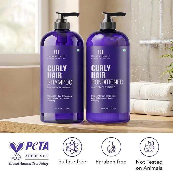 Botanic Hearth Curly Hair Shampoo And Conditioner Set For Curly Hair | Detangle, Define & Enhance Curls | With Jojoba Oil & Vitamin E | Sulphate Free | 16 Fl Oz X 2