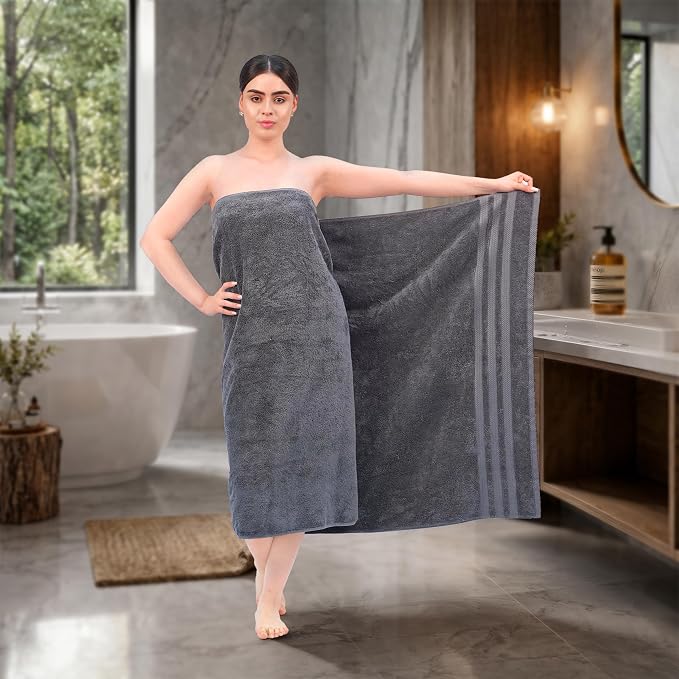 Bath Sheets 2 Pack Extra Large 35 x 70 Inches 600 GSM 100% Ring Spun Combed Uzbek Cotton Bath Towels Oeko-TEX Certified Soft Highly Absorbent Quick Dry – Dark Grey