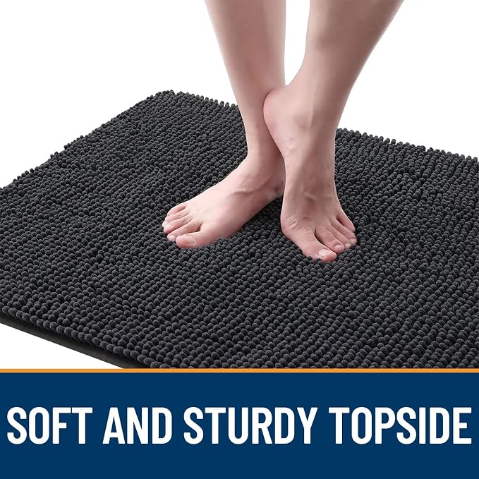 OLANLY Dog Door Mat for Muddy Paws 59x24, Absorbs Moisture and Dirt, Absorbent Non-Slip Washable Doormat, Quick Dry Chenille Mud Mat for Dogs, Entry Indoor Entryway Carpet for Inside Floor, Dark Grey