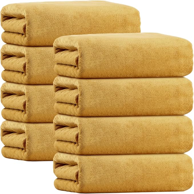 SmoothNovelty 8 Pack Microfiber Bath Towels Bulk 27'' x 60'' Oversized Bath Towel Highly Absorbent Extra Large Shower Sheets Soft Drying for Beach Pool Bathroom Salon Party(Yellow)