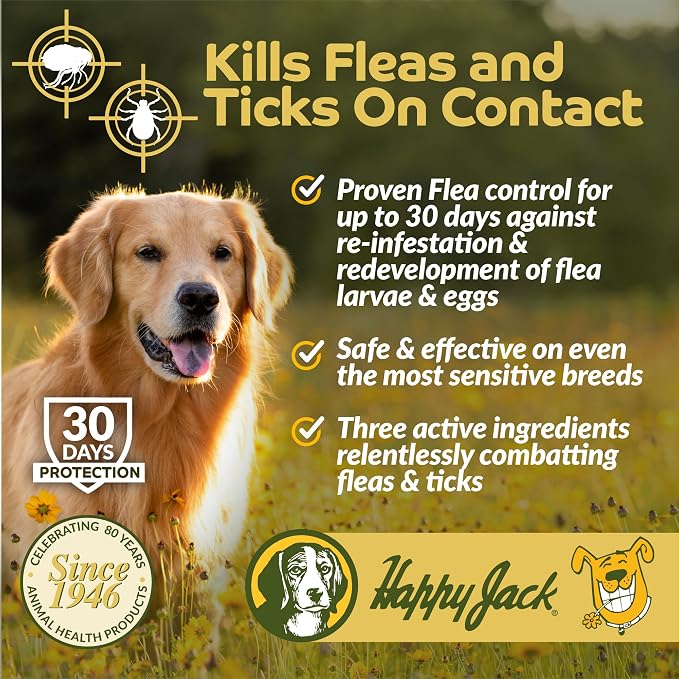 Happy Jack Paracide Flea & Tick Shampoo for Dogs & Cats, 8 oz | Medicated Treatment, Kills Fleas, Ticks & Mites on Contact, 30-Day Prevention, Deep Coat & Skin Protection, Sensitive Pets