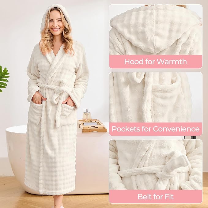 V.&GRIN Women Hooded Towel Robe - Super Absorbent Quick-Dry Soft Long Bathrobe for After Shower Spa Size S-3XL