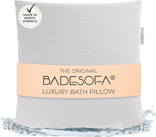 BADESOFA® Luxury Bath Pillow M - Lusciously Soft & Comfortable Tub Pillow for Bathtub - Washable & Quick-Drying Bath Back Pillow - Non-Slip Full Body Tub Pillow - Luxury Spa Cushion in Grey