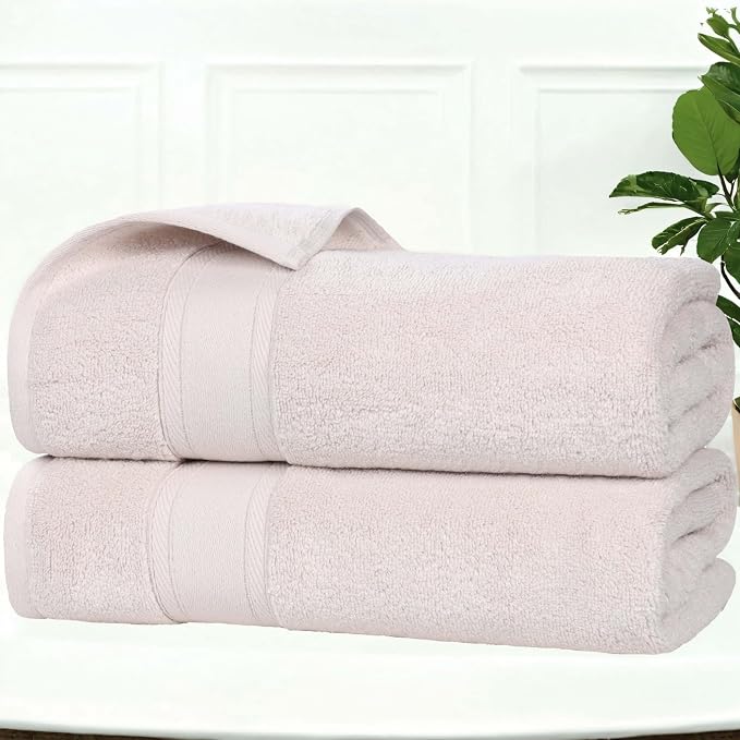 Superior Belmont Zero Twist Cotton Medium Weight Towels, for Guest Bath, Bathroom, Shower, Spa, Plush, Quick Dry, Ultra-Soft Towels, Bath Essentials, Thick Border, Bath Towels, Set of 2, Silver