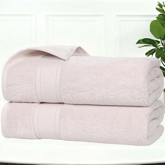 Superior Belmont Zero Twist Cotton Medium Weight Towels, for Guest Bath, Bathroom, Shower, Spa, Plush, Quick Dry, Ultra-Soft Towels, Bath Essentials, Thick Border, Bath Towels, Set of 2, Silver