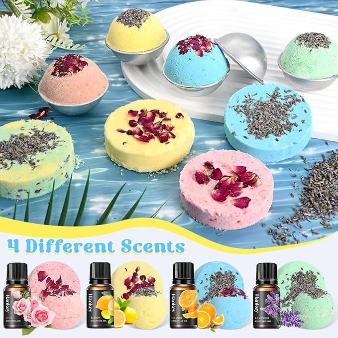 JUYRLE Bath Bomb Making Kit- 49Pcs DIY Bath Bomb Kit for Aldult, Make Your Own Shower Bombs, Spa Craft Kits with Bath Bomb Press, Molds, Bath & Bathing Making Supplies Gifts for Mom Women