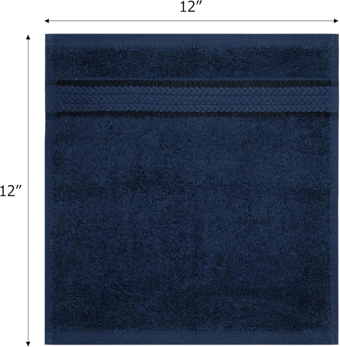 COTTON CRAFT Ultra Soft Washcloths - 12 Pack 100% Cotton Facecloths - Baby Wash Cloths - Absorbent Quick Dry Everyday Luxury Bathroom Kitchen Spa Gym Pool Dorm - Plush 580 GSM - 12x12 - Navy