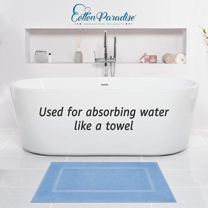 Cotton Paradise 100% Cotton Turkish Bathmat Set, Soft Absorbent Quick Dry, 2 Piece 20x34 Bathmat Floor Set, Sky Blue