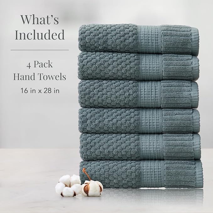NY Loft 100% Cotton 6-Pack Hand Towel Set | Stormy | Oeko-TEX | Quick-Dry | Six 16" x 28" Hand Towels | Super Absorbent | Designer-Styled Texture