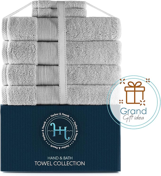 Hearth & Harbor Bath Towels for Bathroom - 100% Ring Spun Cotton Luxury Bathroom Towels - Ultra Soft & Highly Absorbent, Bath Towels Set of 6 - Silver Gray
