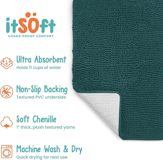 Dog Rugs for Muddy Paws 34x21 | Cleaner Mud Free Floors | Muddy Dogs Mats for Indoor, Dog Mat for Muddy Paws Door Mat Washable, Absorbent Chenille Mud Room Rug Paw Matt w/ Non Slip Backing, Teal