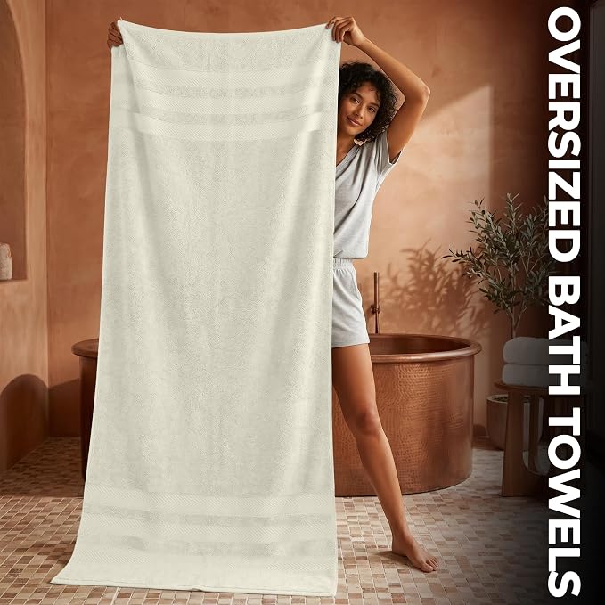 RIVERSIDE Pack of 2 Extra Large Bath Sheets 35 x 70 Inches, 100% Ring Spun Cotton, Hotel Quality, Oversized Bath Towels, Super Soft, Highly Absorbent & Quicker to Dry, Cannoli Cream