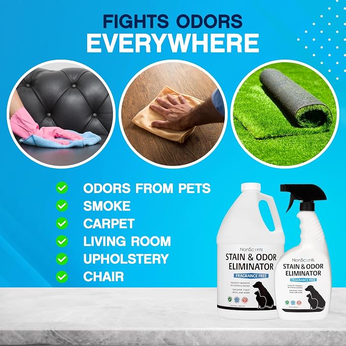 NonScents Stain & Odor Eliminator Spray for Strong Odor - 32 oz - Pet Odor Eliminator for Home - Carpet Stain Remover for Cats and Dog Pee - Cat Urine Destroyer - Carpet Cleaner Spray (Pack of 2)