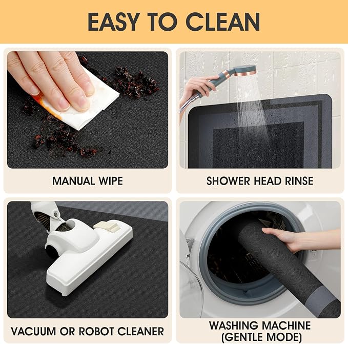 ACCUMTEK Non Slip Bath Mat, Thin Bathroom Rugs Fit Under Door, Quick Dry Bath Mats, Machine Washable Bath Rugs for Bathroom, Bathtub & Kitchen, Bathtub, Black/Bordered/48 x20