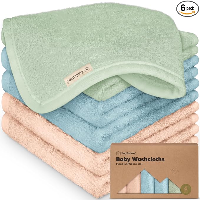 6-Pack Baby Washcloths, Soft Absorbent Washcloths for Face, Body (Mellow) | Viscose from Bamboo Washcloths, Baby Towels, Newborn, Kids, Toddlers, Infant, Gentle on Sensitive Skin, 10x10, Reusable