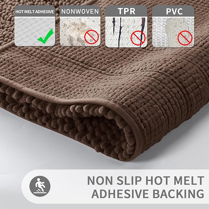 Yimobra Toilet Rugs U Shaped Washable 24 x 20, Non Slip and Super Absorbent Toilet Mat, Quick Dry, Ultra Luxury Microfiber Chenille Plush Fluffy Contour Bath Rugs for Toilet Base, Brown