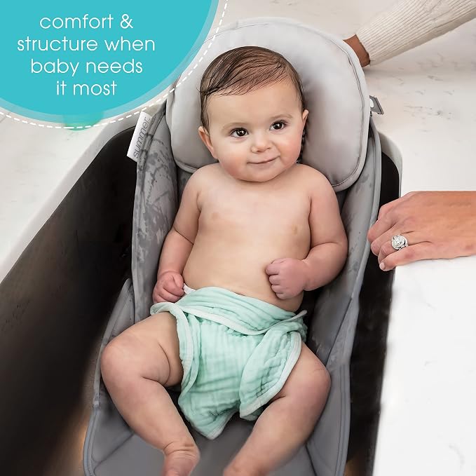 Summer Infant Snug Support in-Sink Bather – Bathe Newborns up to 6 Months with Confidence Right in The Sink - Compression-Molded Foam Baby Bath Sink Cushion is Adjustable and Includes Anti-Slip Grips