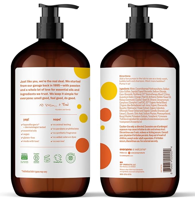 Everyone 3-in-1 Kids Soap, Body Wash, Bubble Bath, Shampoo, 32 Ounce (Pack of 1), Orange Squeeze, made with Essential Oils for Toddlers, tweens and teens